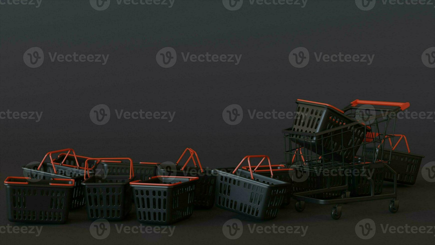 Black and red Shopping Basket and Shopping Cart. Black Friday sale background. for banner and poster 3d rendering photo