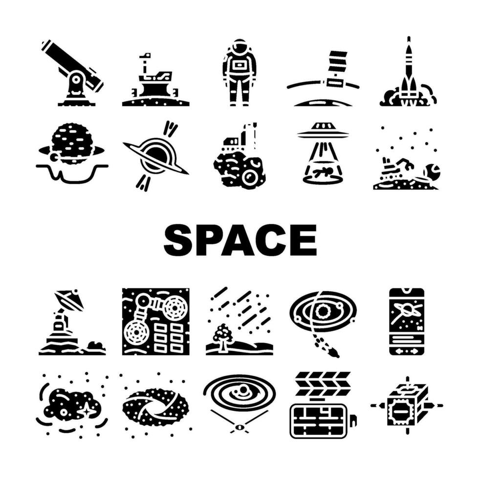 espacio exploración planeta íconos conjunto vector