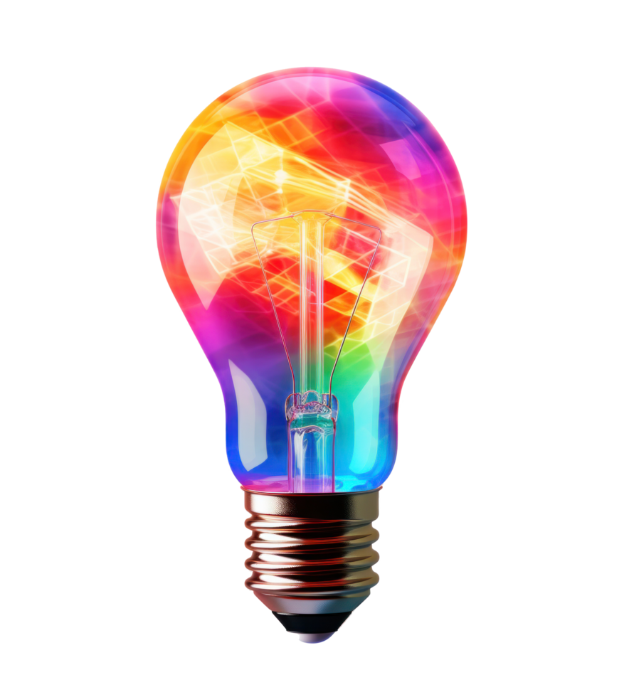 AI generated rainbow light bulb graphics png