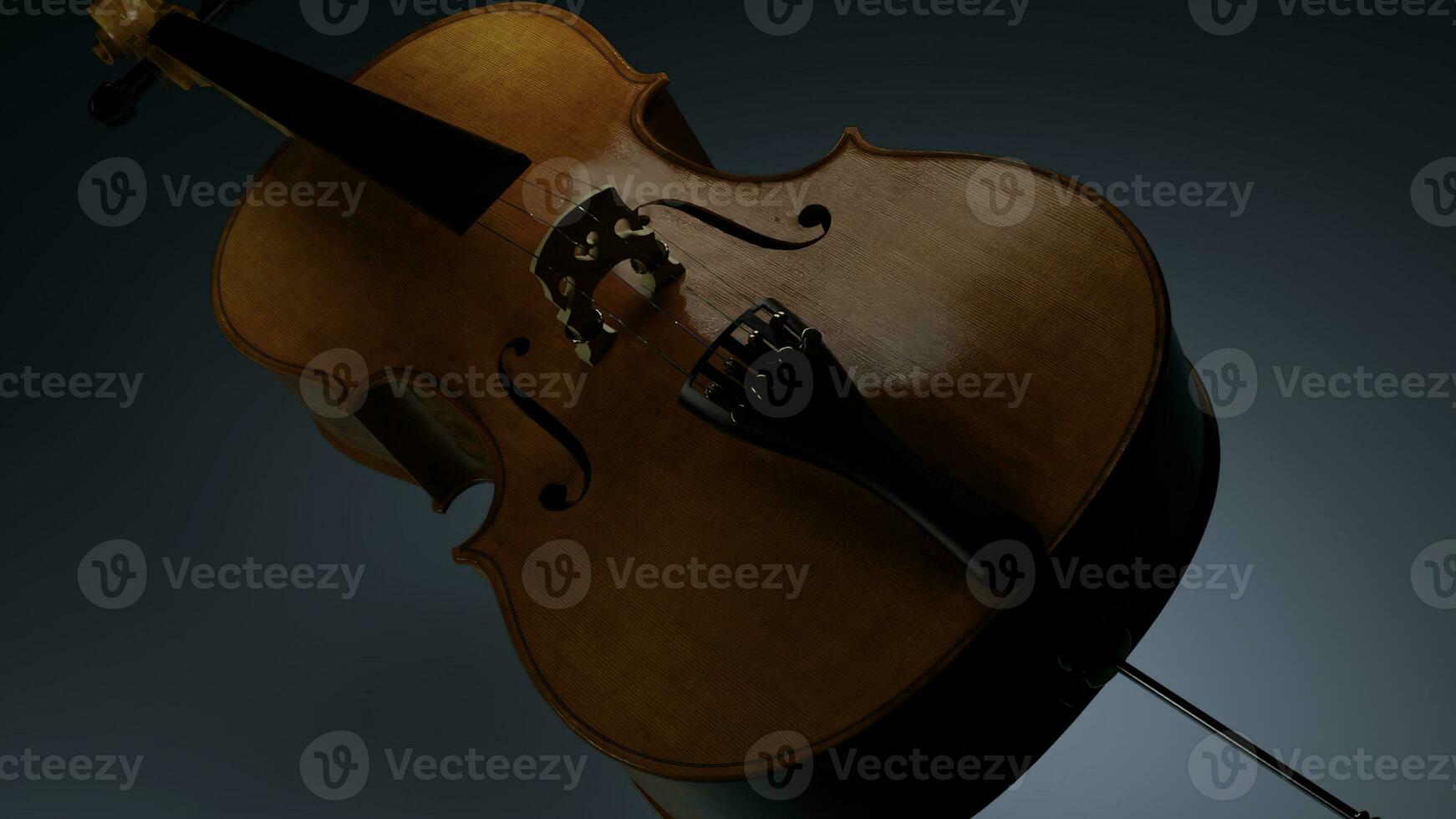 3d illustration of an abstract animated violin on a blue background. Design. Concept of music and art. photo