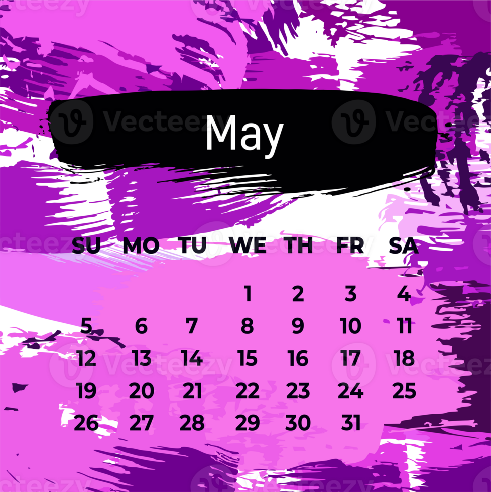 Page for may 2024 year. Square calendar planner for a month. Purple background. Design template for layout png