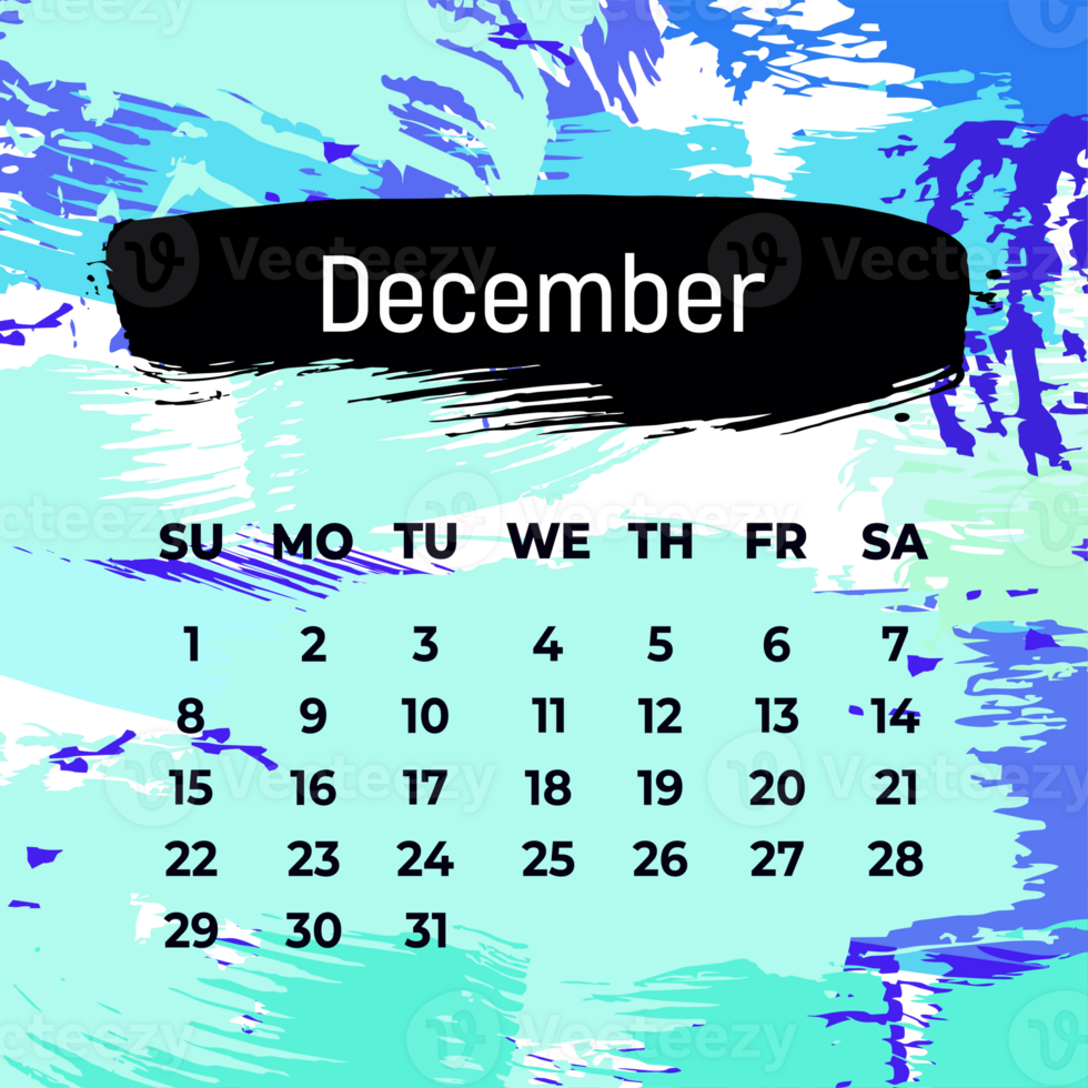 Page for december 2024 year. Square calendar planner for a month. Blue background. Design template for layout png