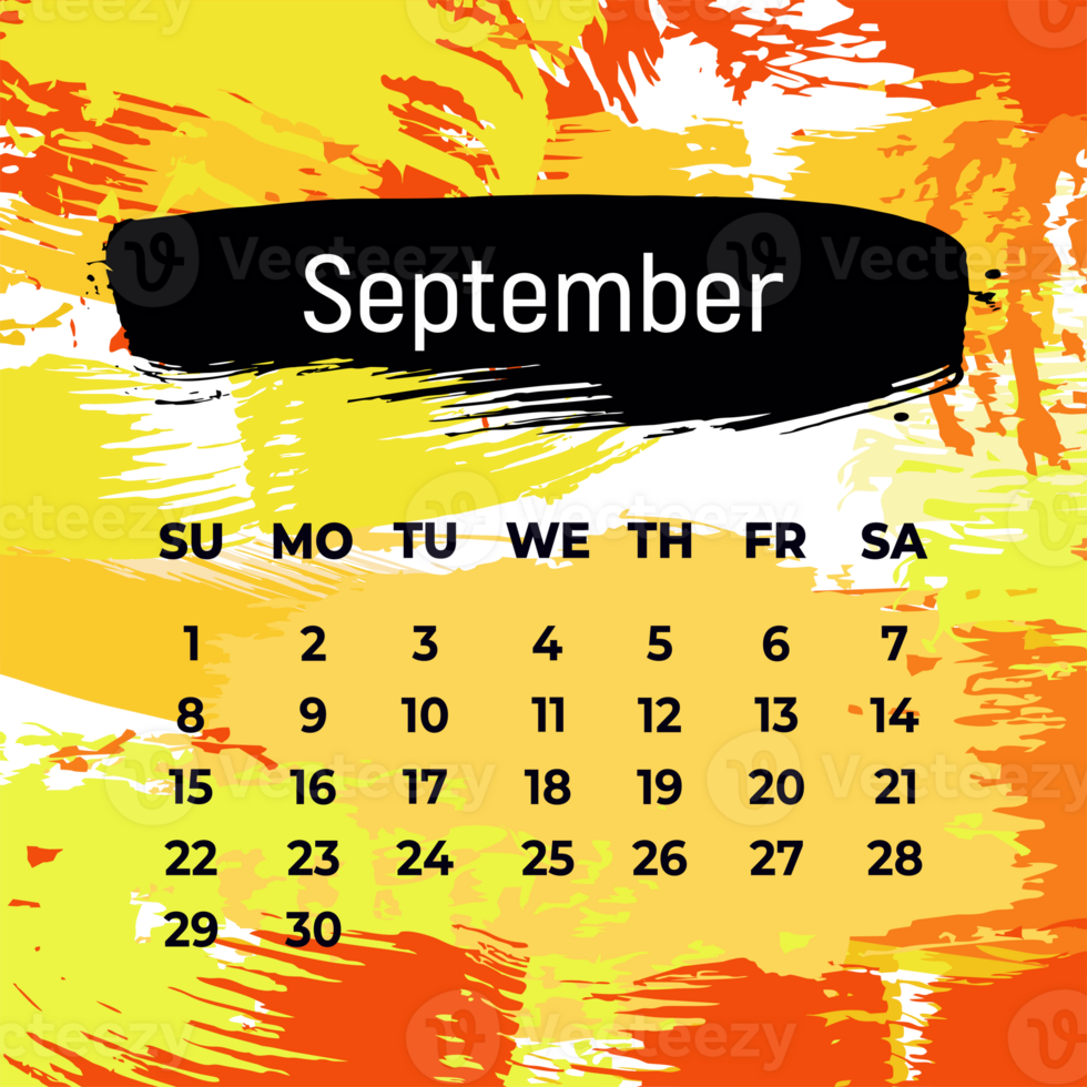 Page for september 2024 year. Square calendar planner for a month. Orange background. Design template for layout png