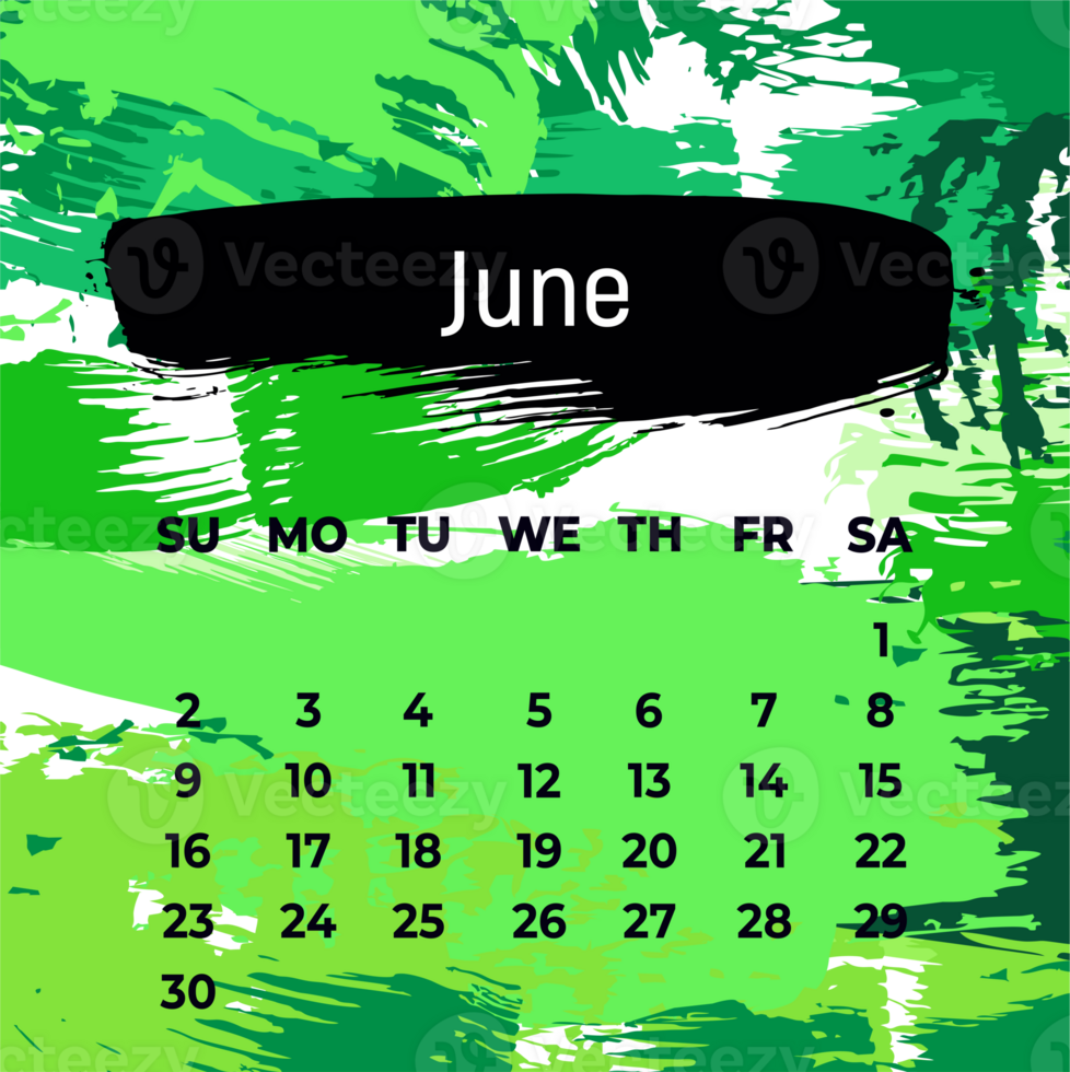 Page for june 2024 year. Square calendar planner for a month. Green background. Design template for layout png