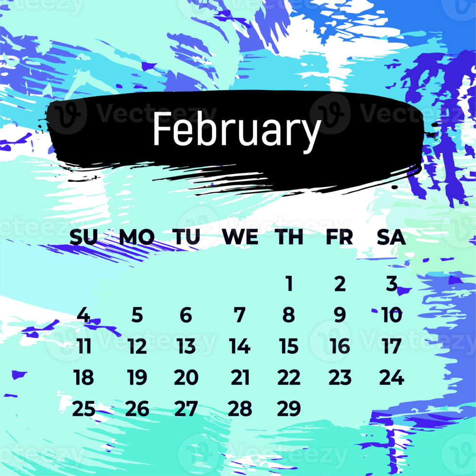 Page for February 2024 year. Square calendar planner for a month. Blue background. Design template for layout png