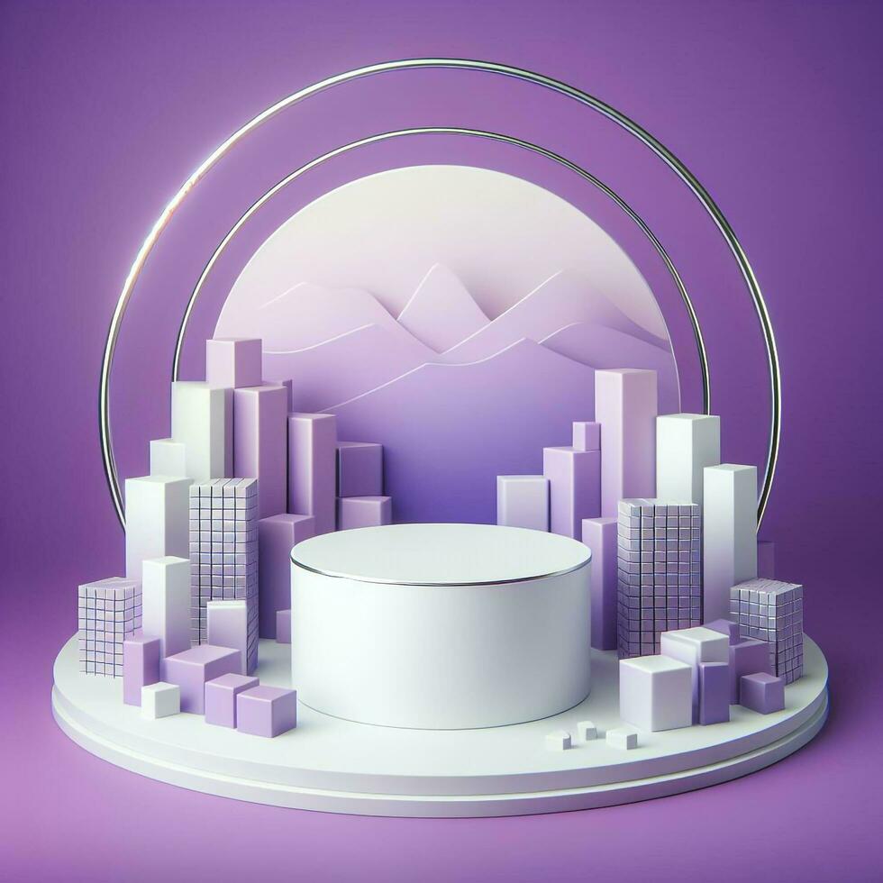 AI generated Round Podium For Product Advertising Stand Exhibition on Purple Background with 3d Cube photo