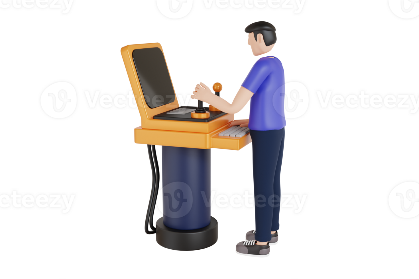 operator is controlling lever switch 3d illustration. Boy is holding a machine stick 3D Illustration png
