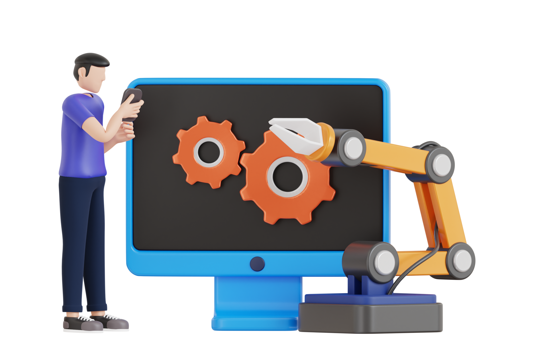 3d illustration of robot arm is being inspected and controlled by a