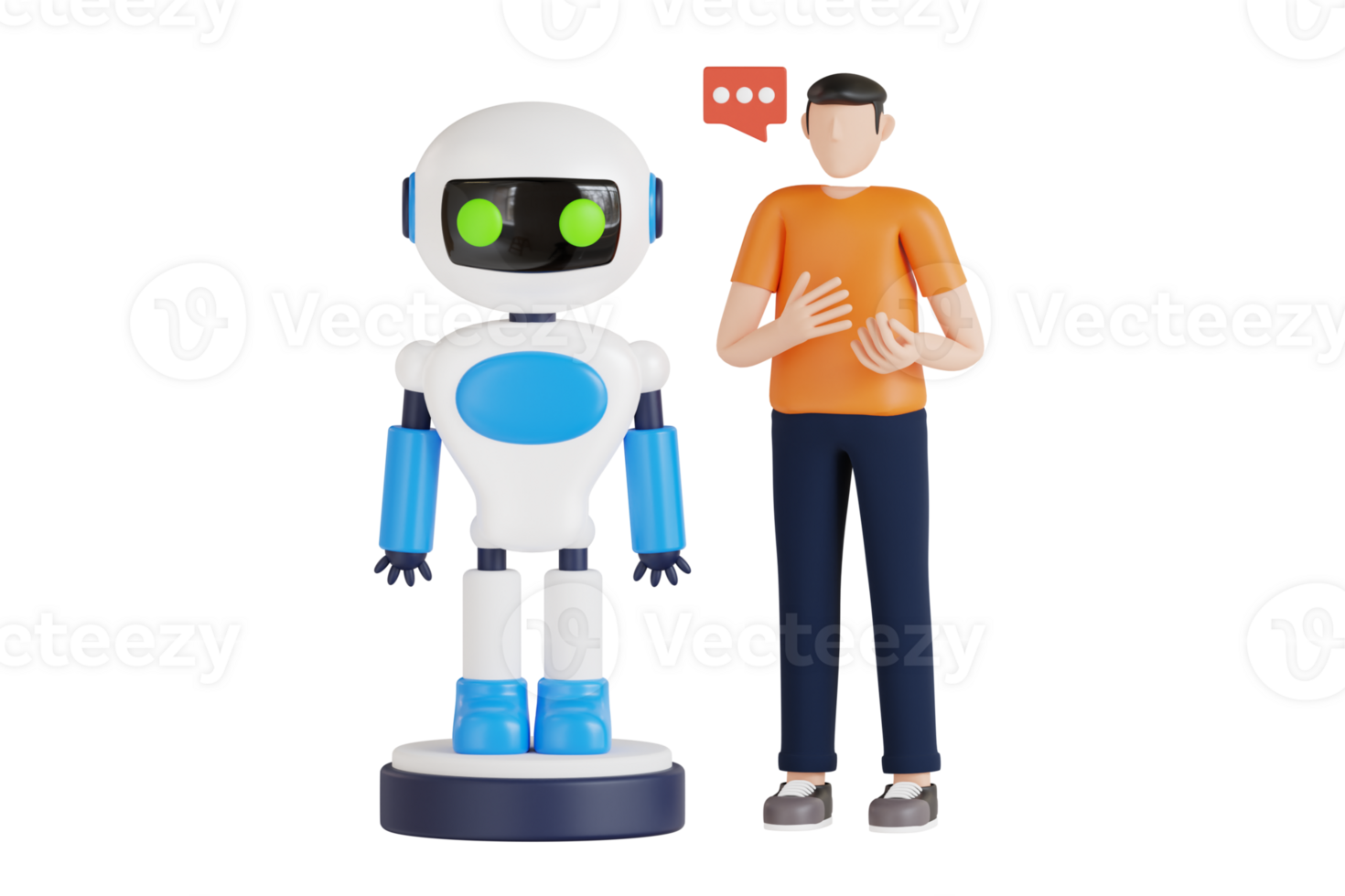 3D Illustration of People talking with modern robot. Man chatting with chat bot 3d illustration png