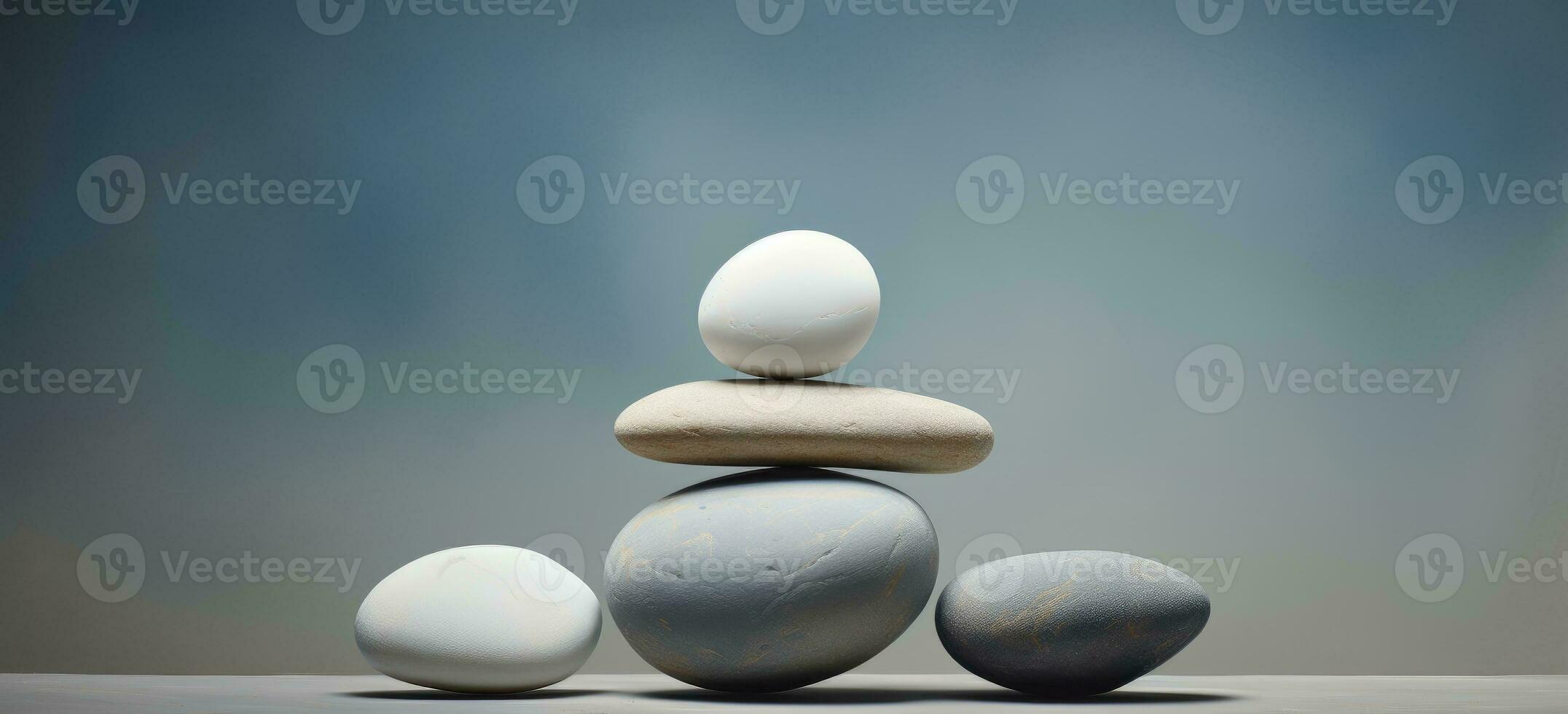 AI Generated stack of blue and white stone. Stone Balance photo