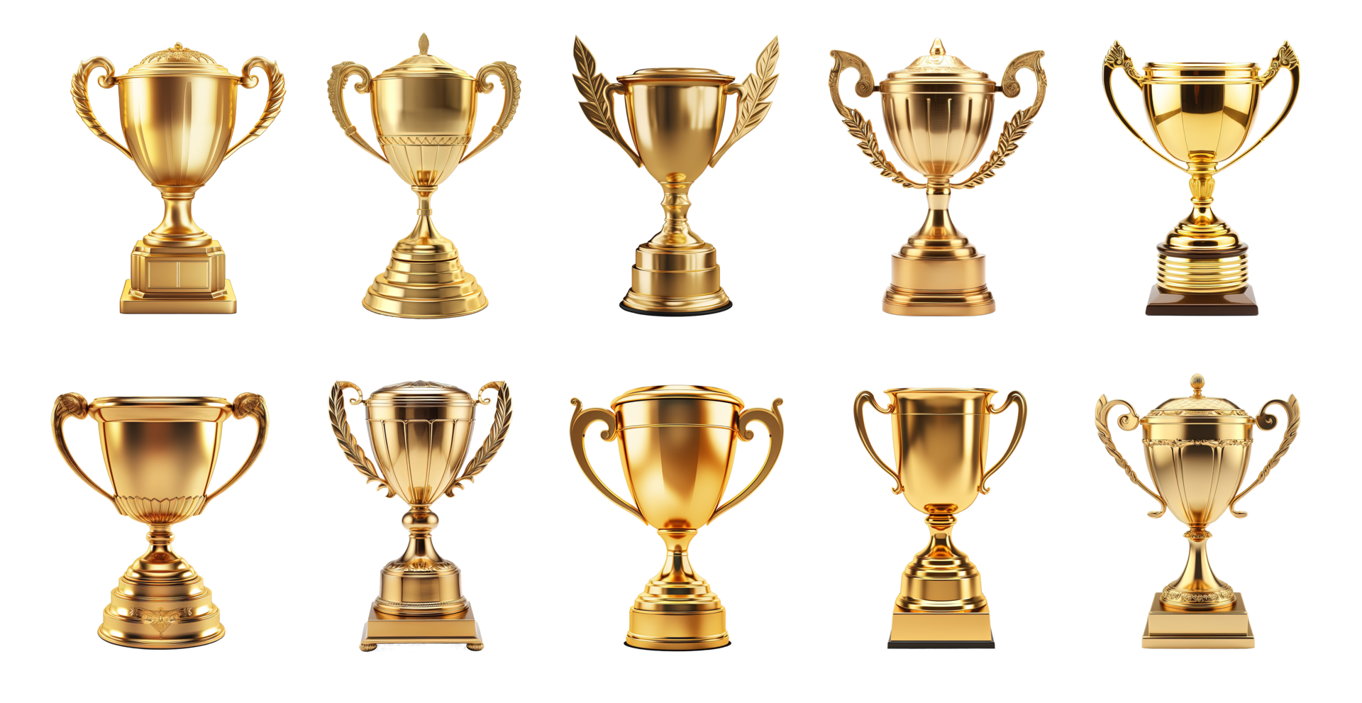 AI generated Generative AI, PNG set of 10 trophy cup. Champion trophy