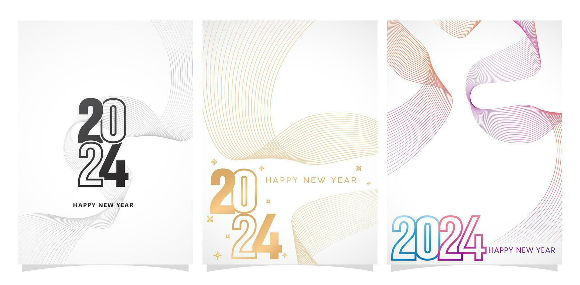 three Set of abstract design 2024 fonts numbers templates isolated backgrounds for New Year calendar, covering, social media header, greeting cards, screen printing, catalogue booklet, magazine covers vector