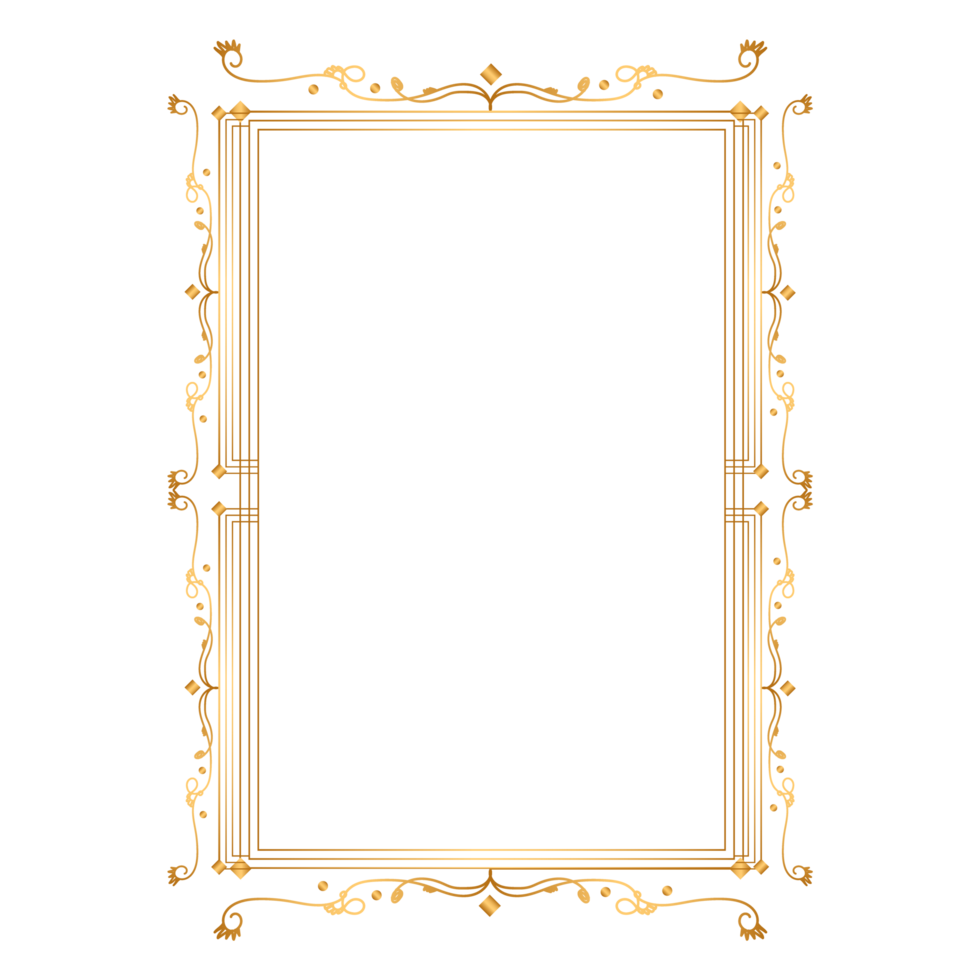 Luxury golden rectangle corner certificate border pattern line photo thai frame islamic wedding invitation background png