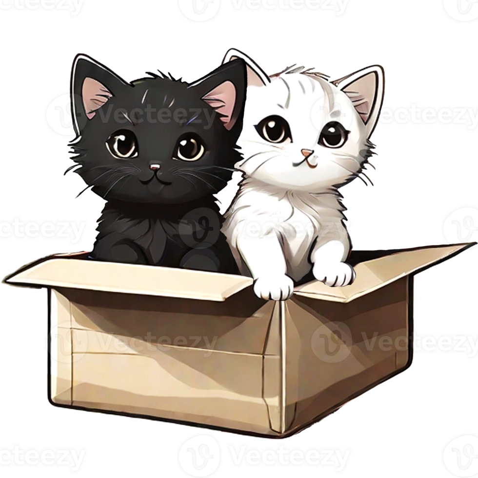 AI generated Black and white kittens in a box png