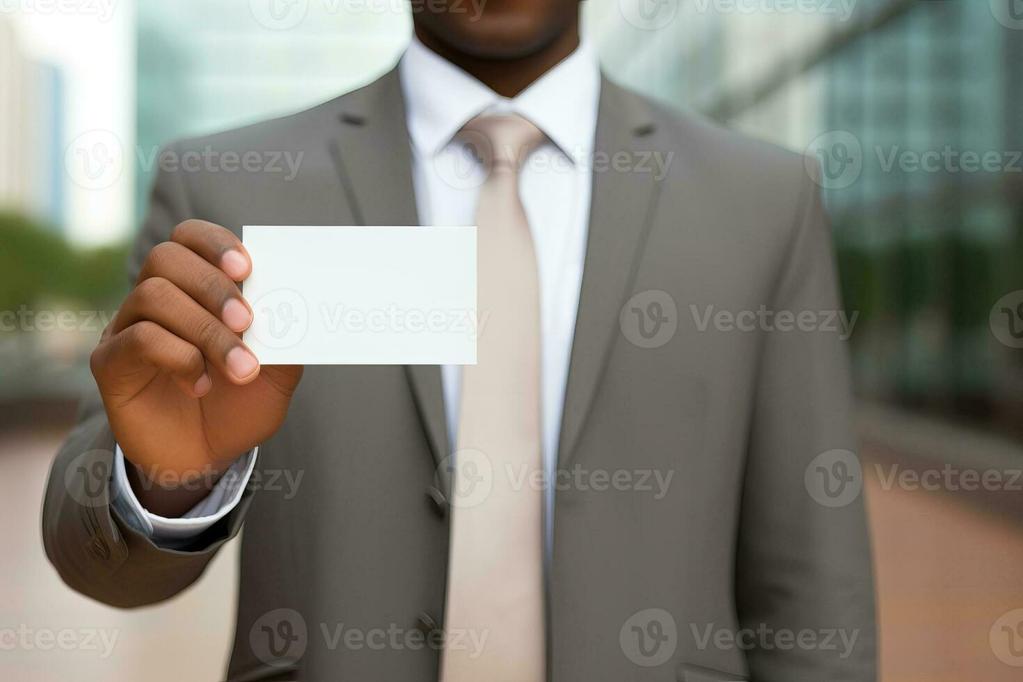 AI generated A man in business suit holding a white blank business card,name card. Ai generated. photo