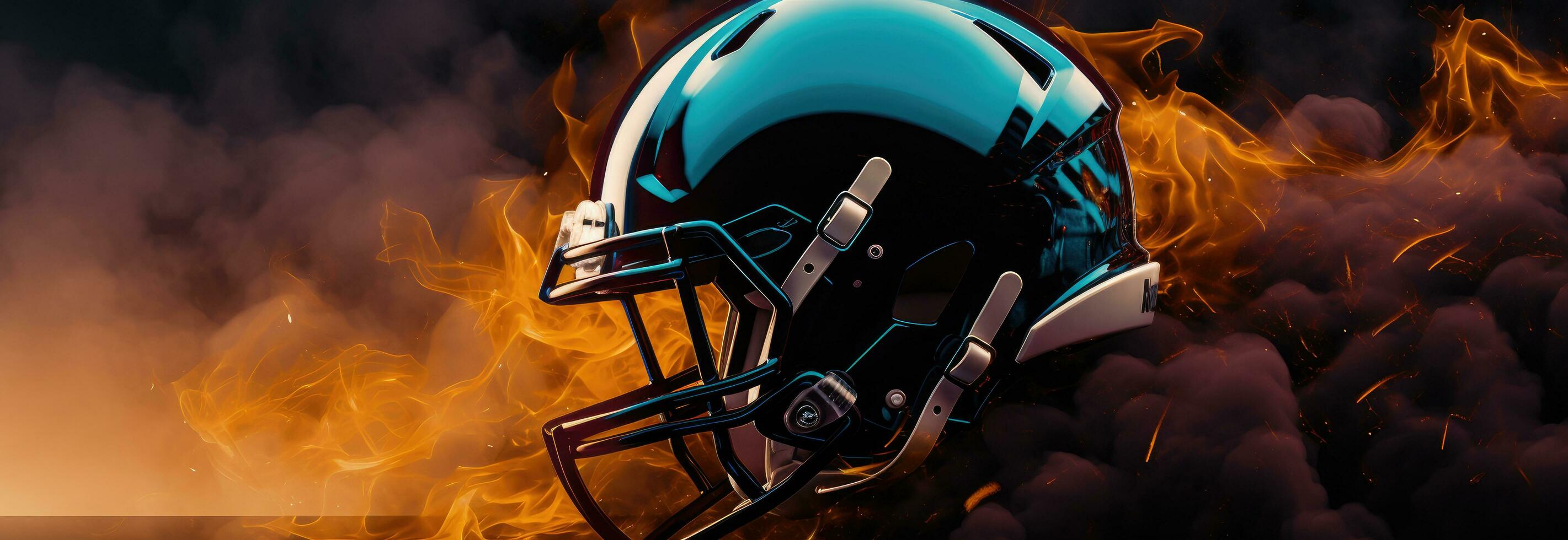 AI generated a black fire in the background and a white football helmet in the center photo