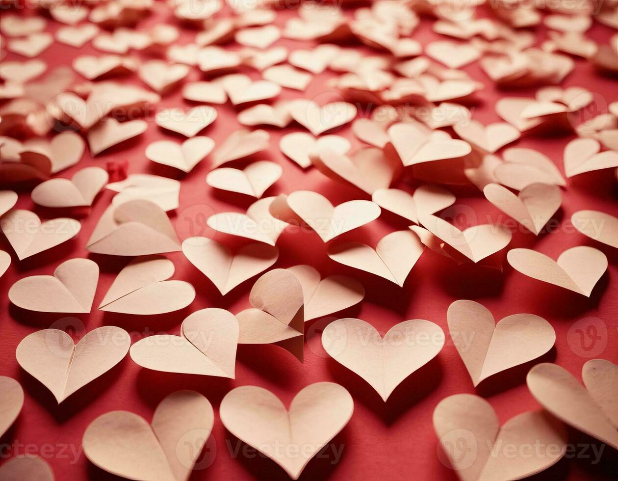 AI generated Love background of many small paper hearts congratulations on Valentine's Day photo