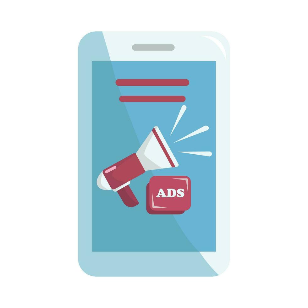 megaphone with ads in mobile phone illustration vector