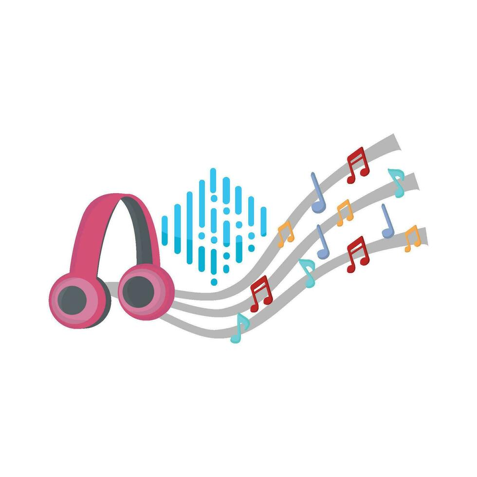 headphone with sound music illustration vector