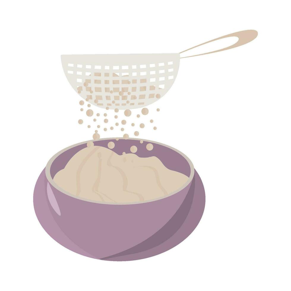 flour in filtering with in bowl illustration vector