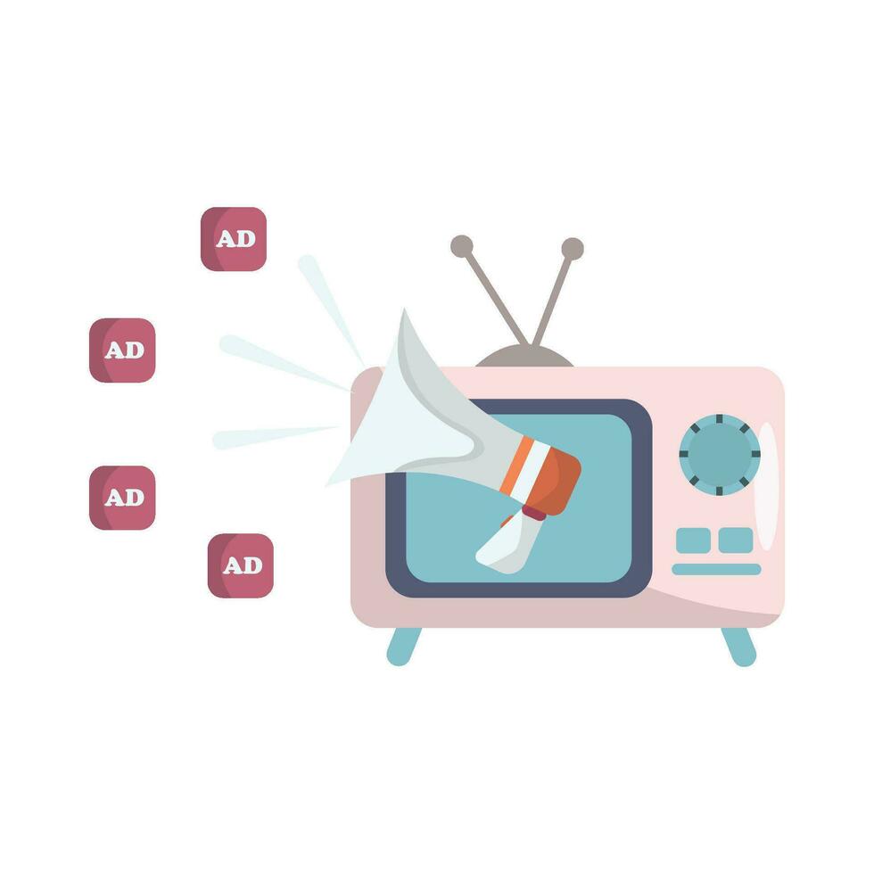 anuncios con megáfono en televisión ilustración vector