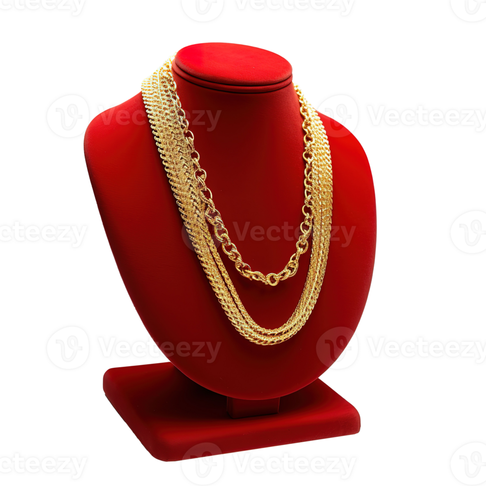 AI generated Gold necklace on red mannequin isolated. 3d rendering, Generative Ai png