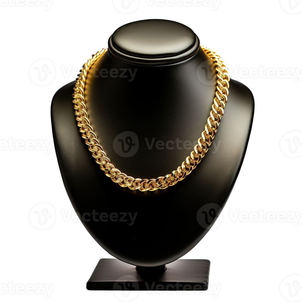 AI generated Gold necklace on a stand isolated. 3d render, Generative Ai png