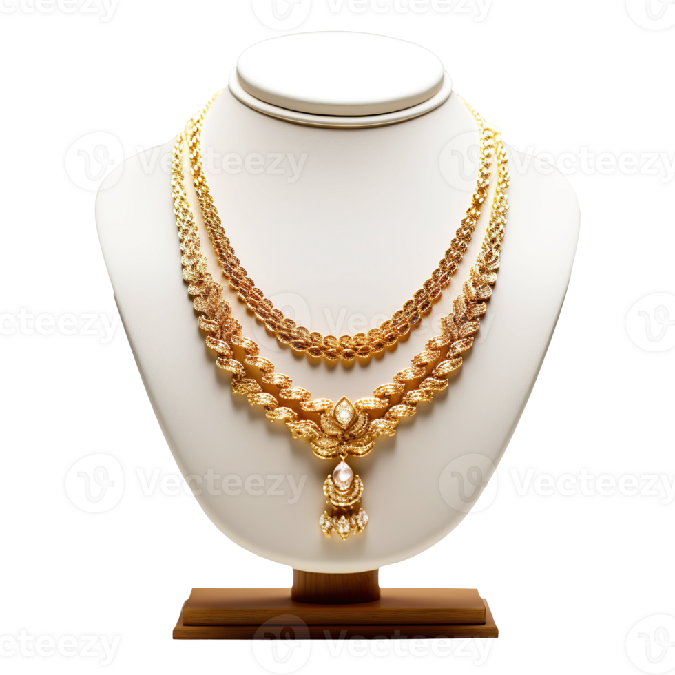 AI generated Gold necklace on a white mannequin isolated. 3d render, Generative Ai png