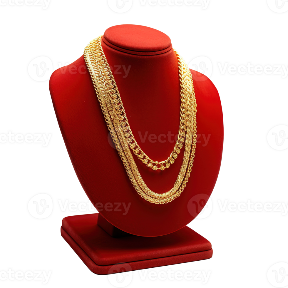 AI generated Gold necklace on red mannequin isolated. 3d rendering, Generative Ai png