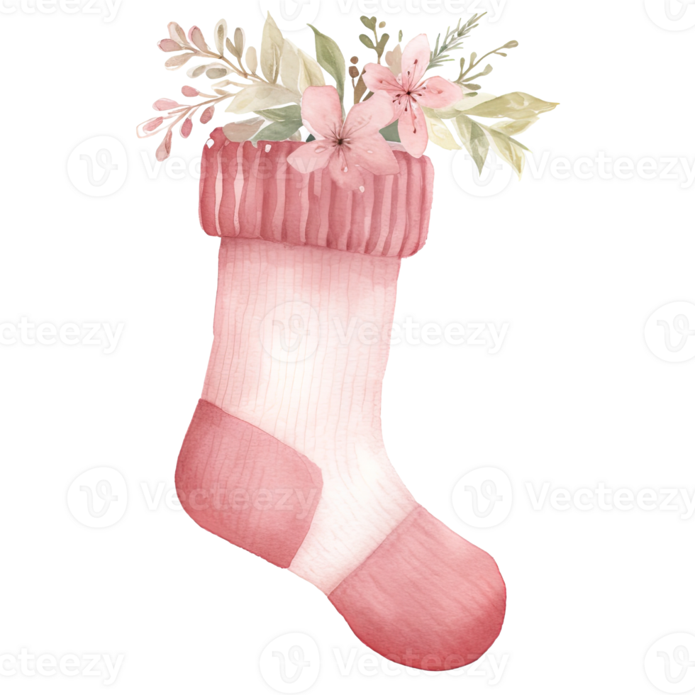 AI generated Pink Christmas Sock Clipart in Watercolor Illustration for Festive,Generative Ai png