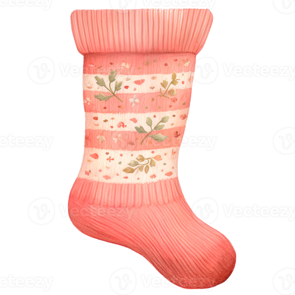 AI generated Pink Christmas Sock Clipart in Watercolor Illustration for Festive,Generative Ai png