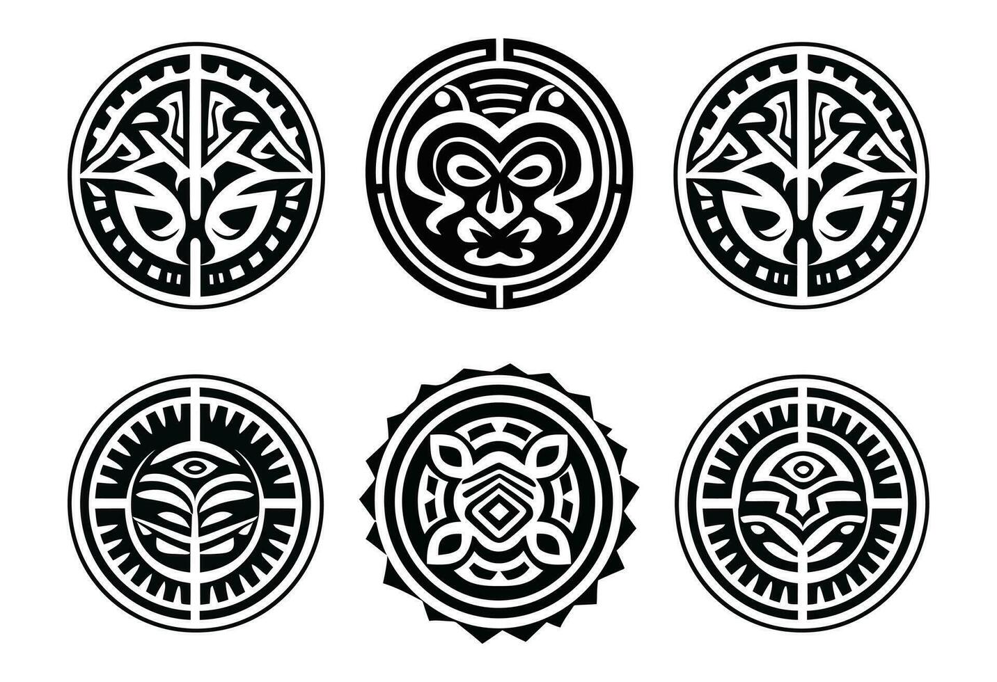 Round Maori tattoo ornament african maya aztec ethnic tribal style vector