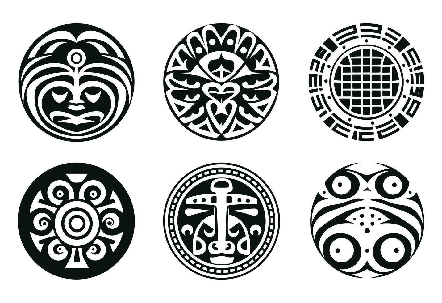 Round Maori tattoo ornament african maya aztec ethnic tribal style vector