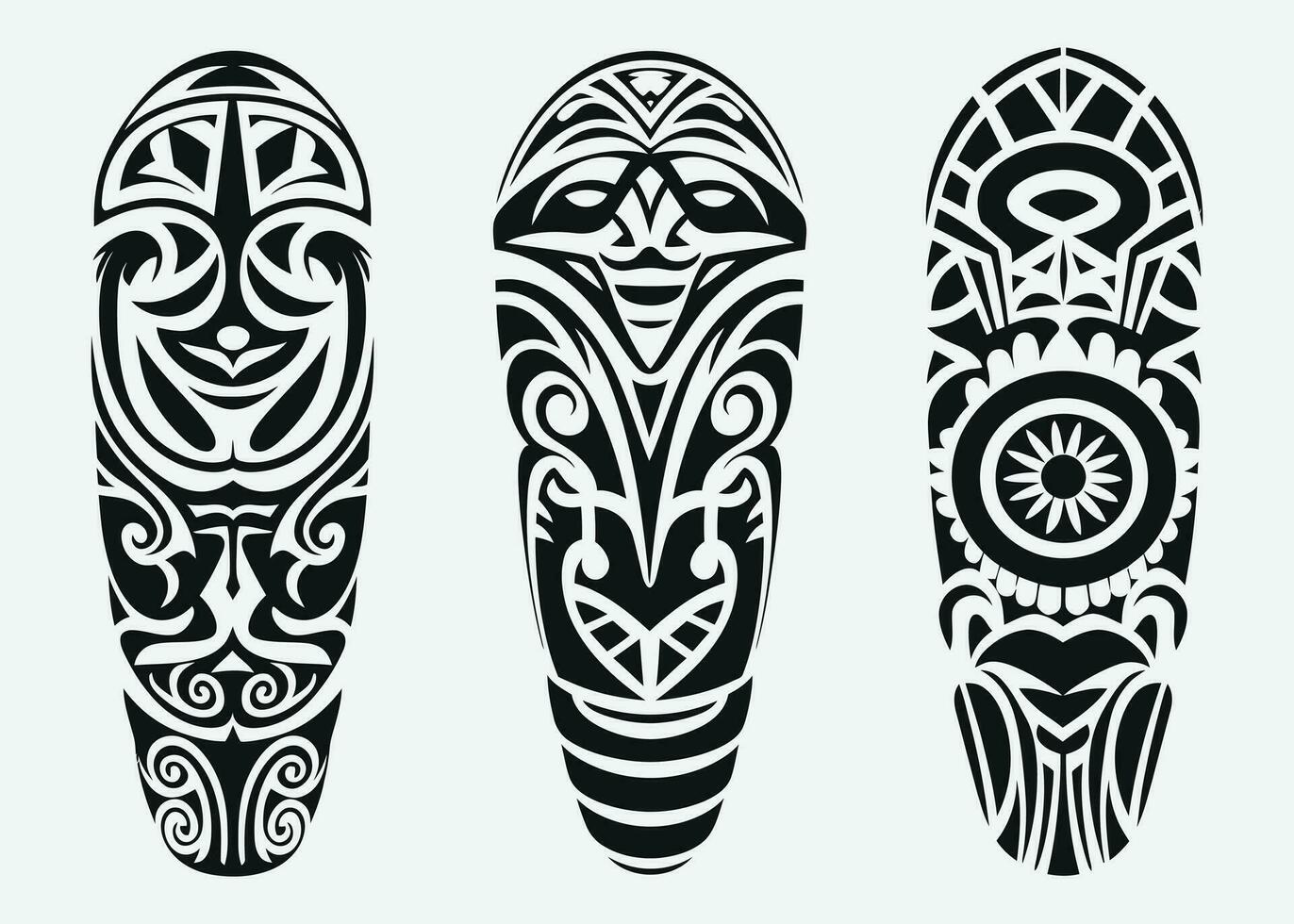 Hand drawn set of tattoo sketch maori style for leg or shoulder vector