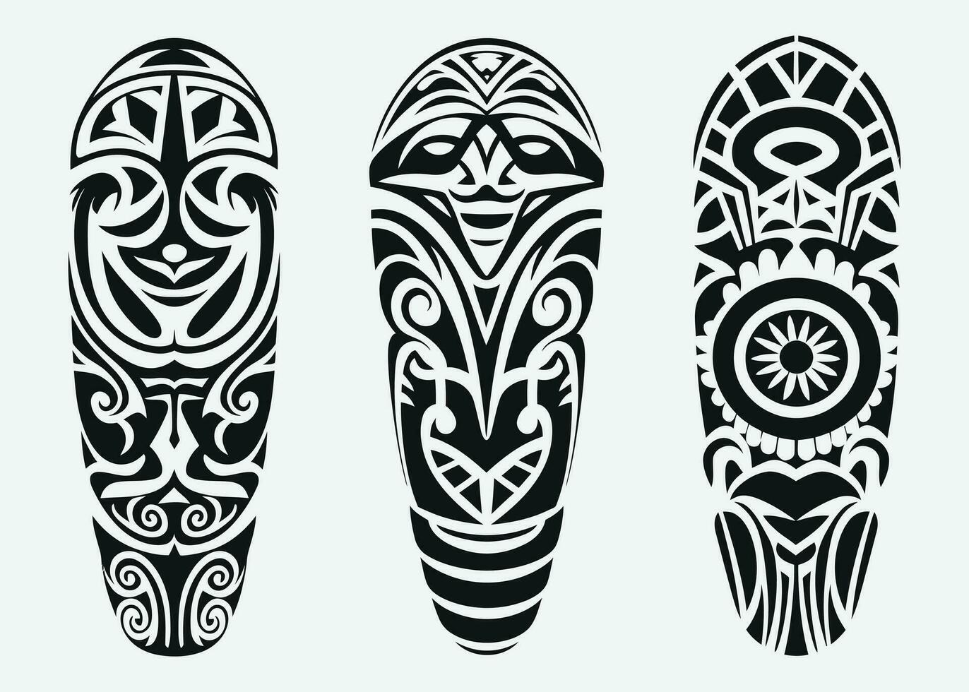 Hand drawn set of tattoo sketch maori style for leg or shoulder vector