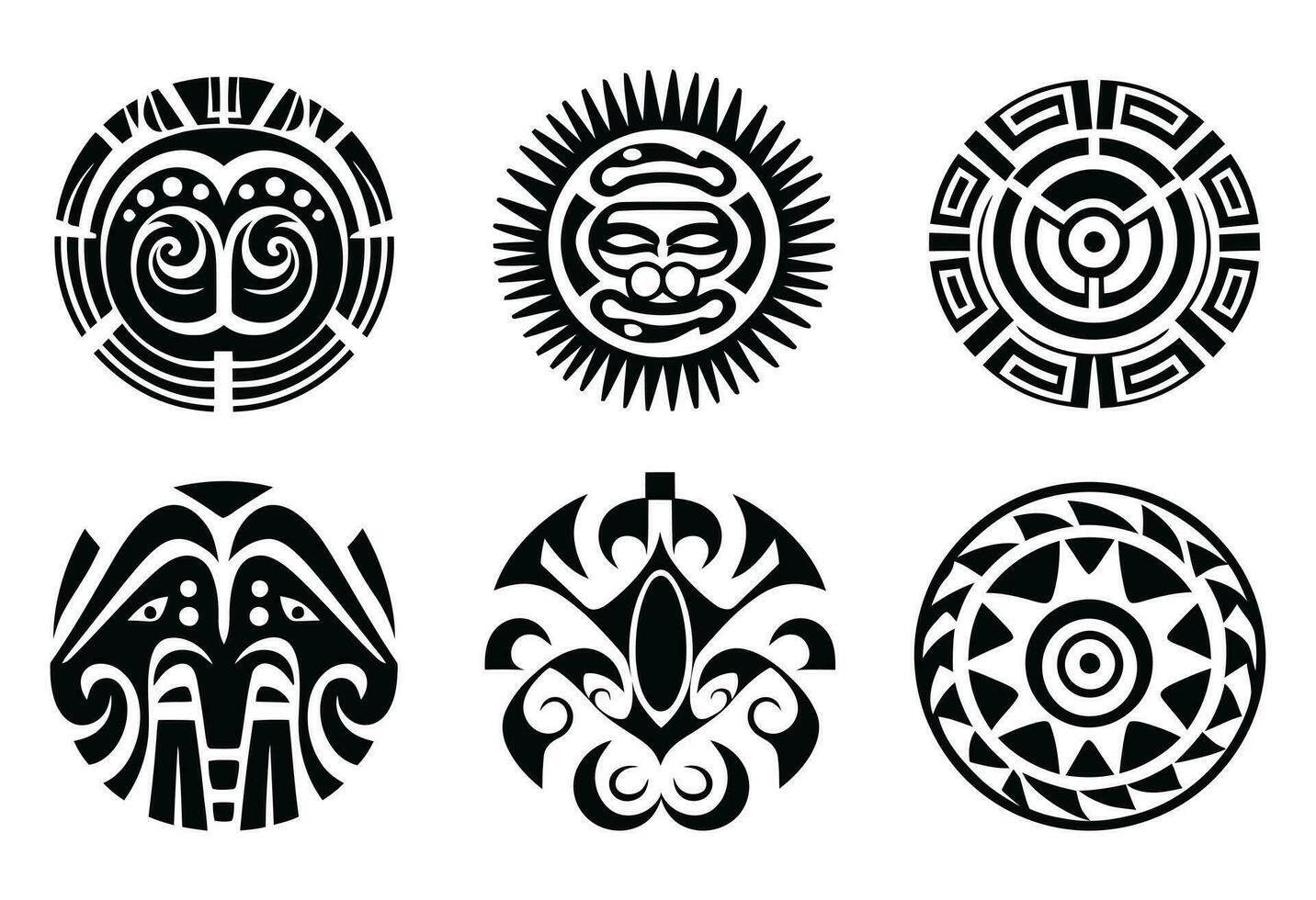 Round Maori tattoo ornament african maya aztec ethnic tribal style vector