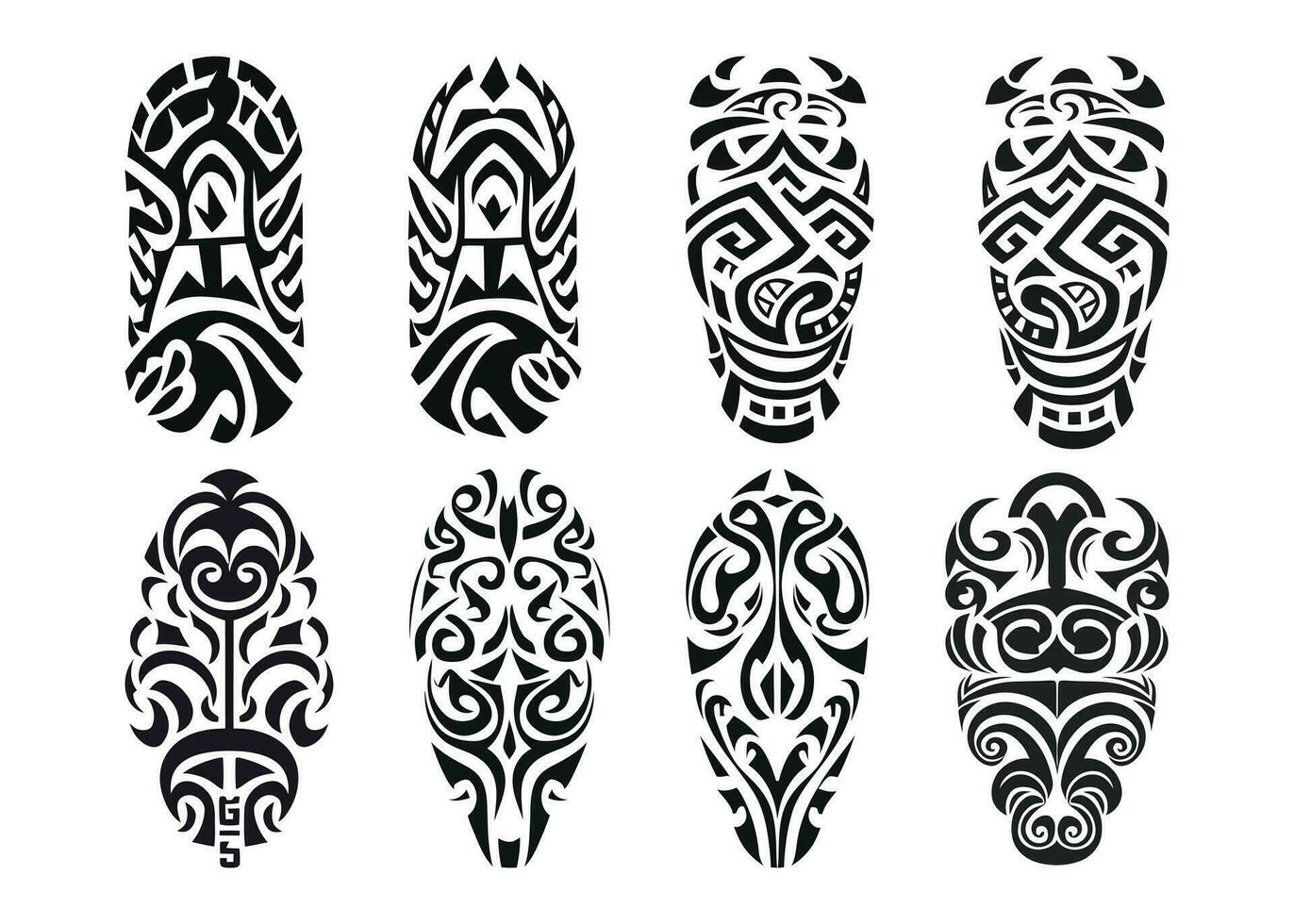 Hand drawn set of tattoo sketch maori style for leg or shoulder vector