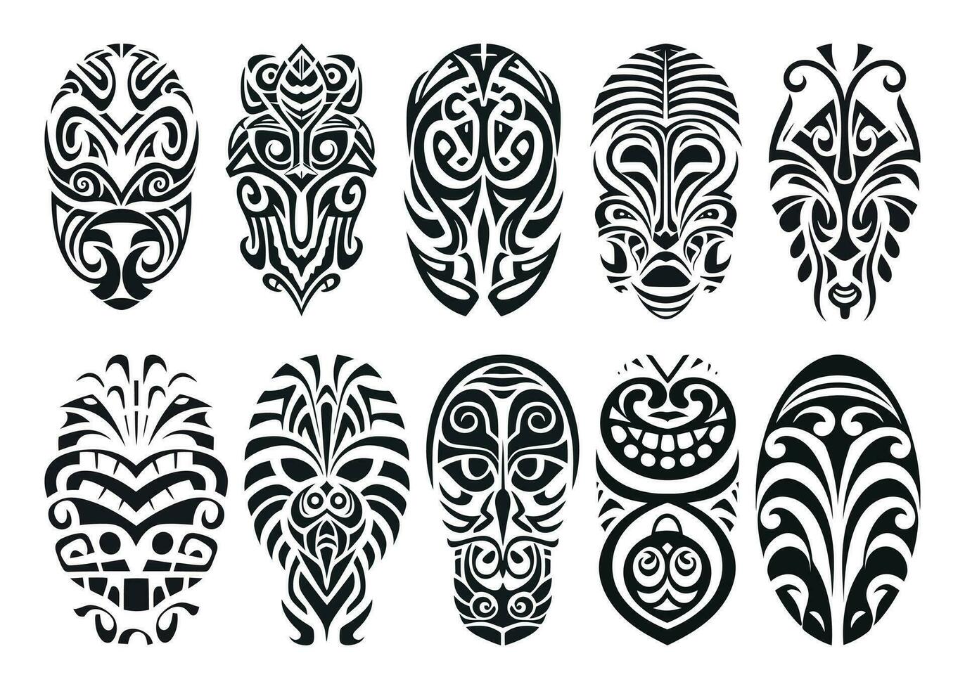 Hand drawn set of tattoo sketch maori style for leg or shoulder vector