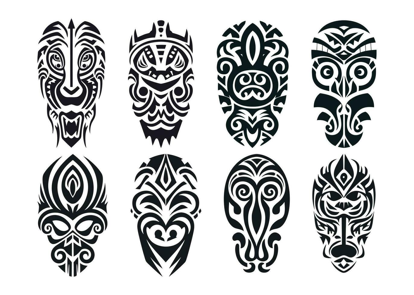 mano dibujado conjunto de tatuaje bosquejo maorí estilo para pierna o hombro vector