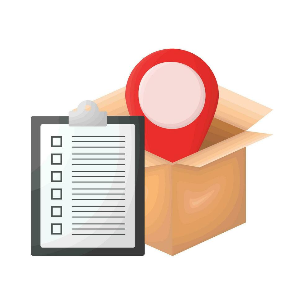 box, location with task list illustration vector