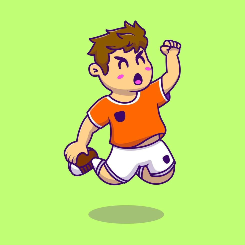 Cute Soccer Player Celebrate Goal Cartoon Vector Icons Illustration. Flat Cartoon Concept. Suitable for any creative project.