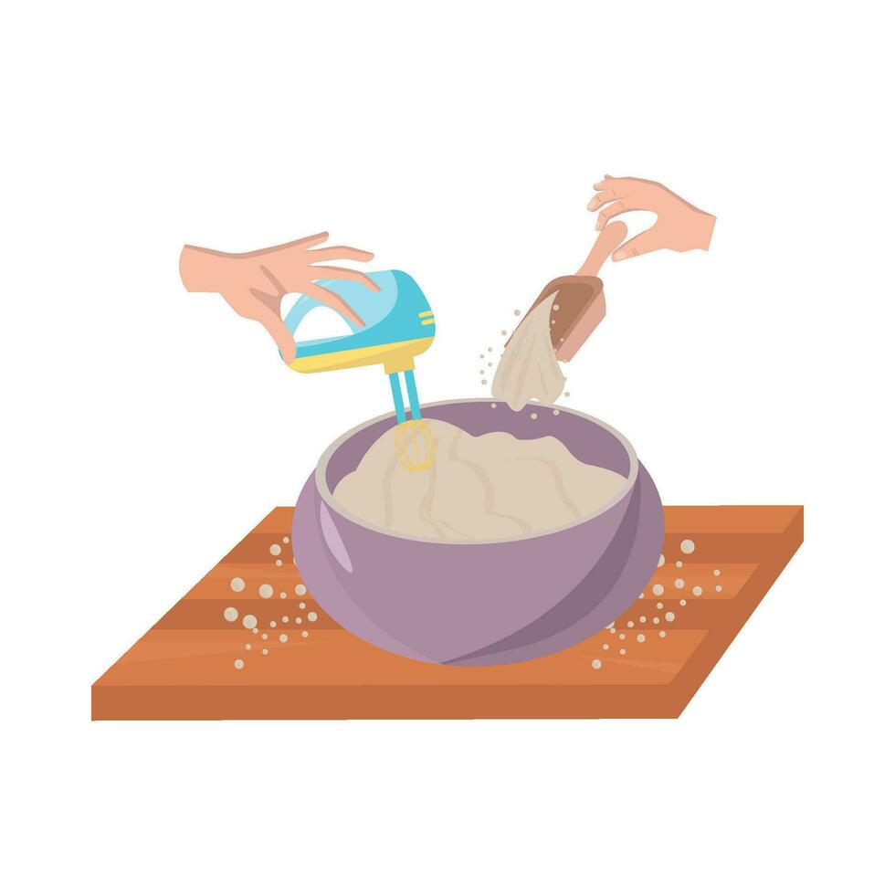 flour in bowl, mixer with scope illustration vector