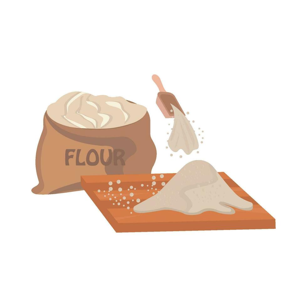 flour in bag with flour in wooden illustration vector