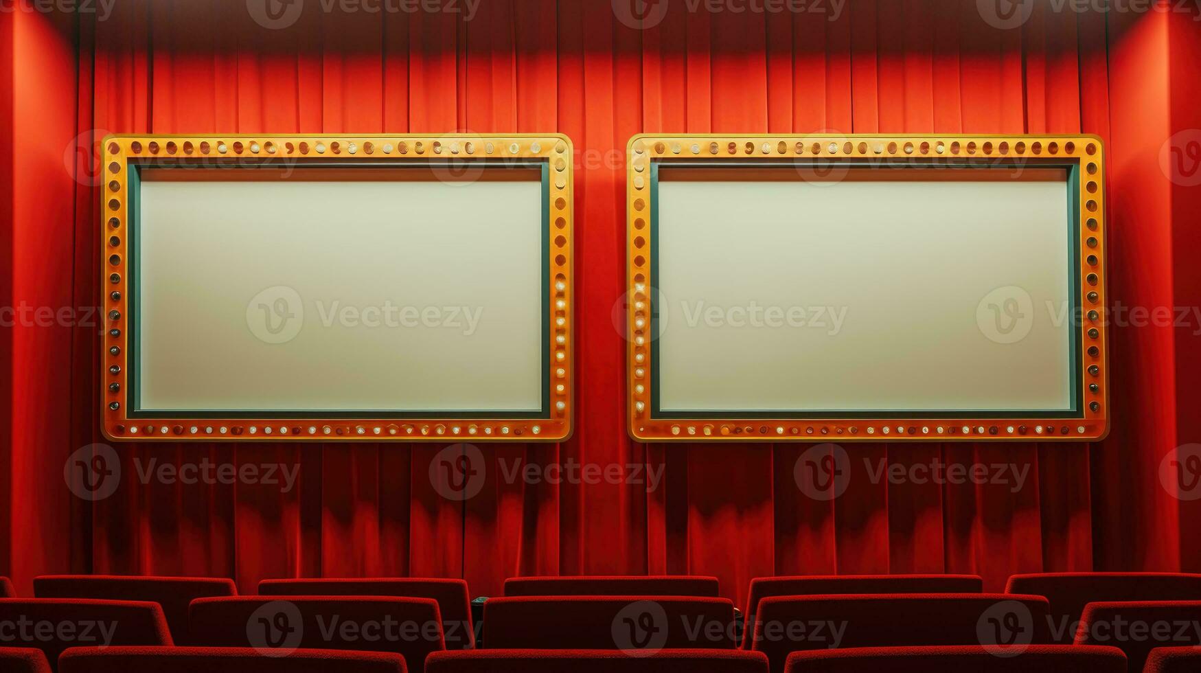 AI generated Generative AI, Movie poster cinema mockup on the wall, blank template photo