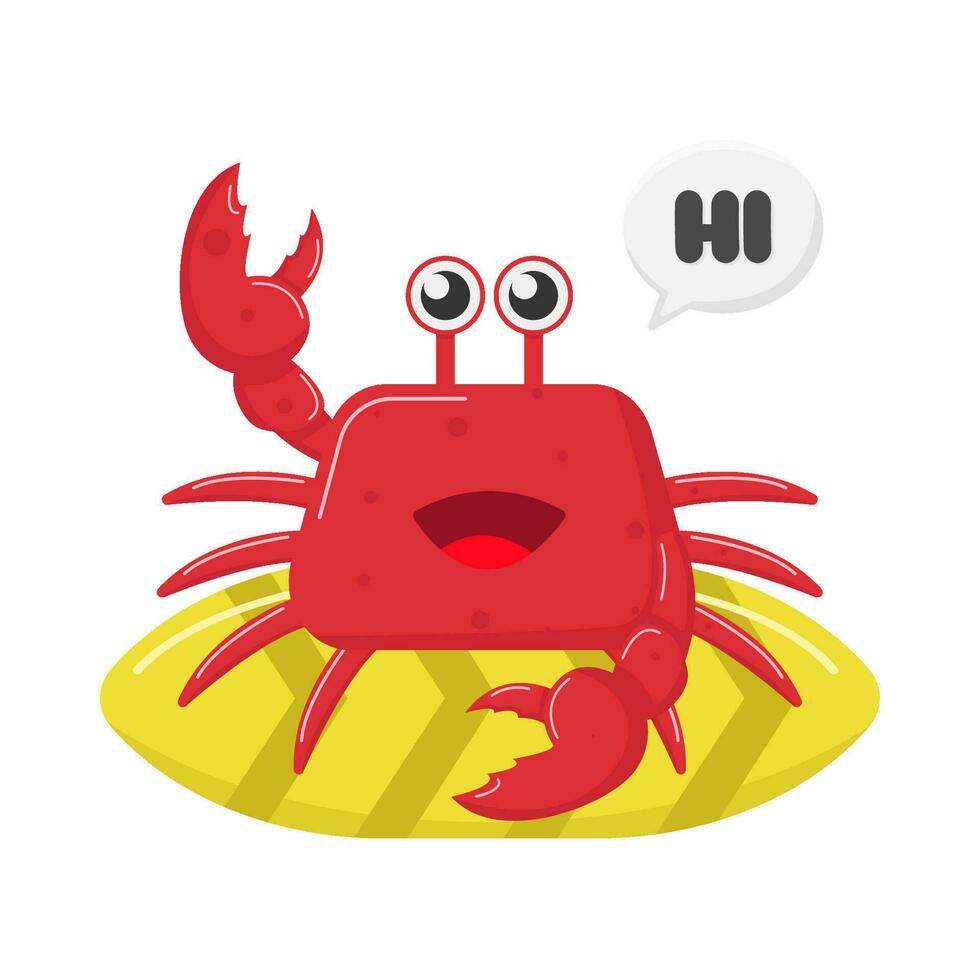 crab in surfing board illustration vector