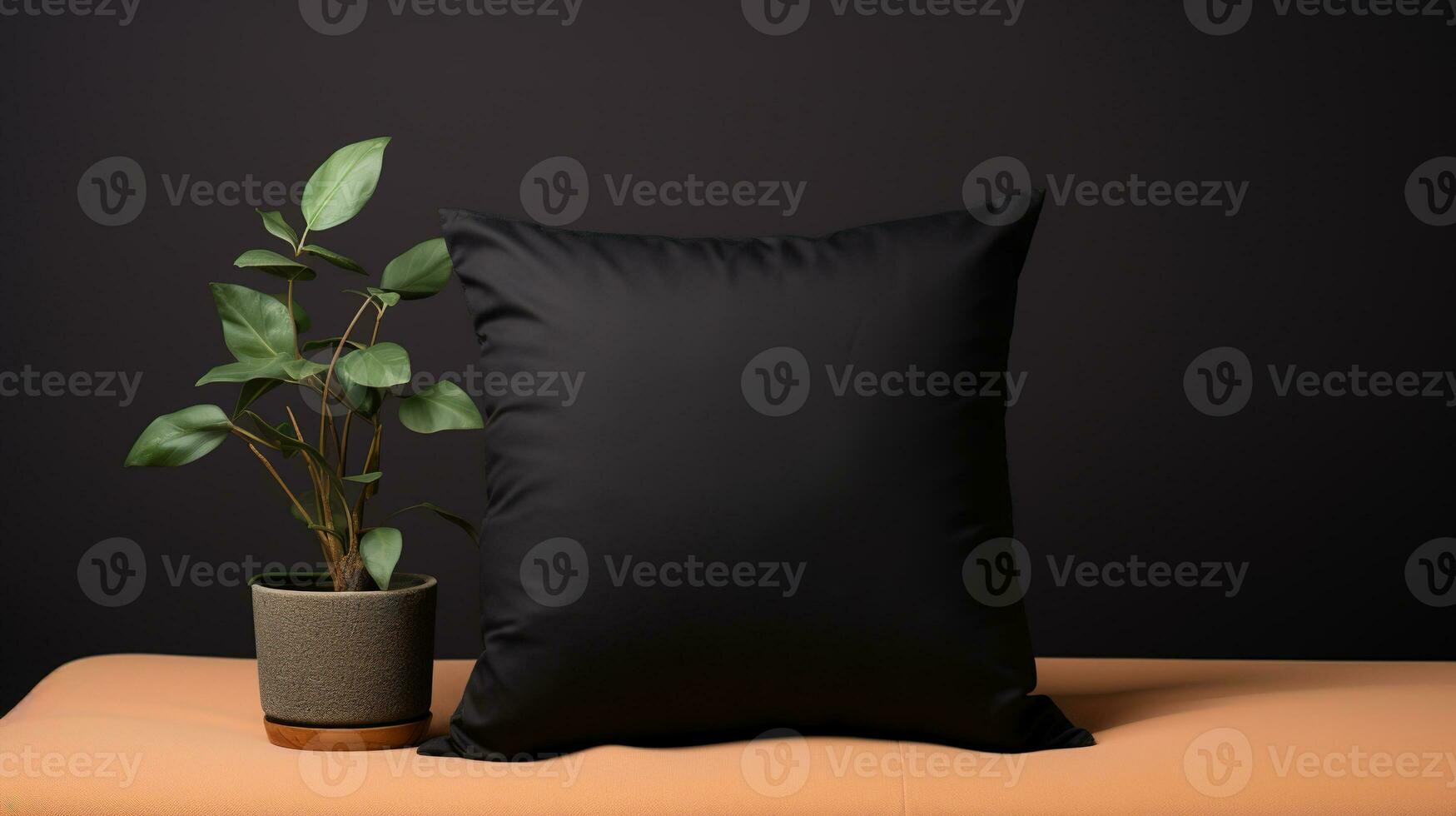 AI generated Generative AI, Black pillow mockup in the living room with copy space, cushion blank photo