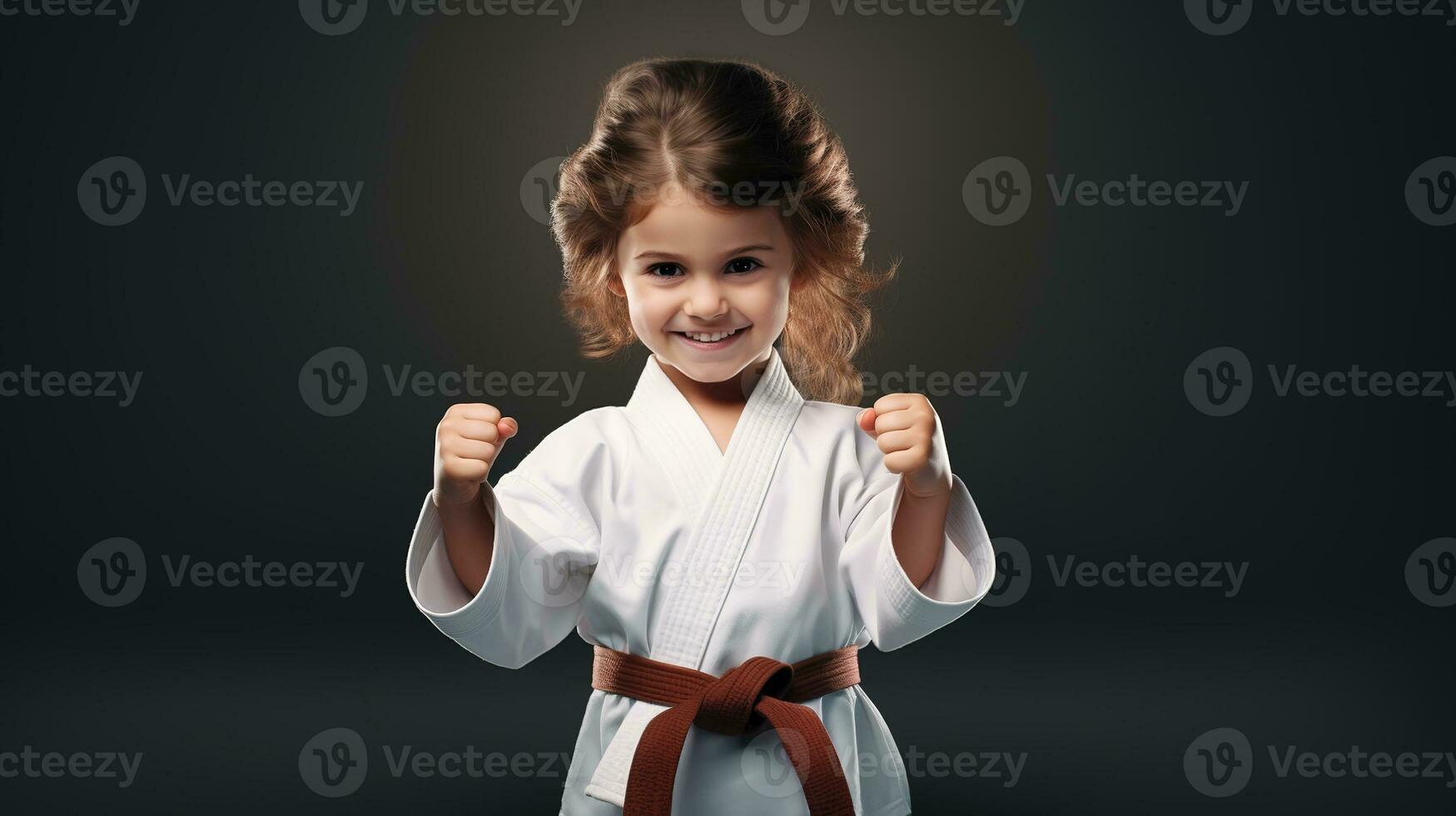 AI generated Generative AI, Child dressed in a white karate kimono, practice taekwondo, karate, judo photo