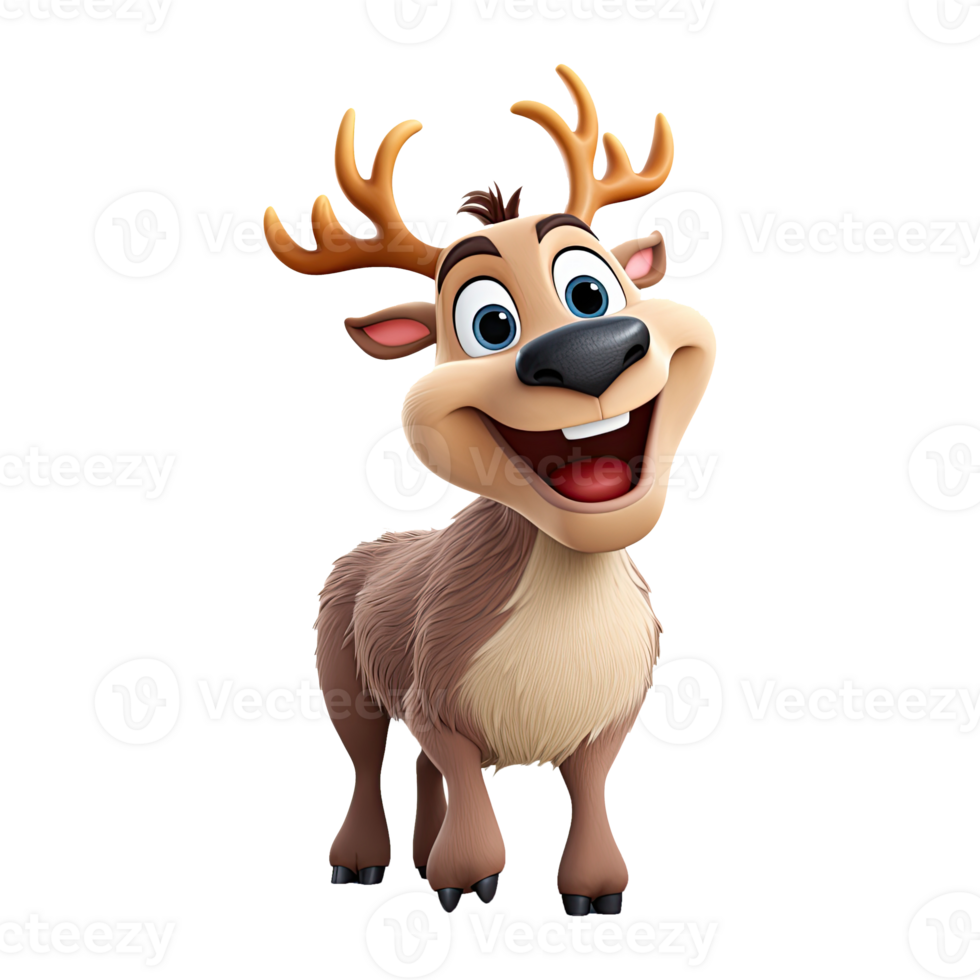 AI generated 3D cute cartoon reindeer on transparent background. png