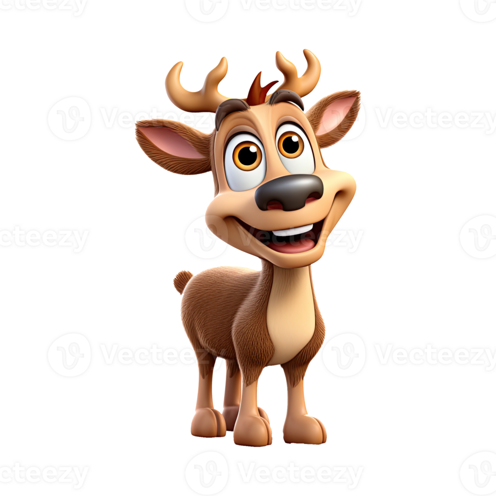 AI generated 3D cute cartoon reindeer on transparent background. png