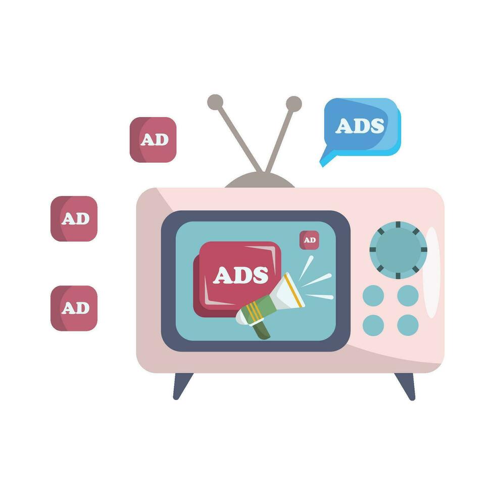 ads with megaphone in television illustration vector